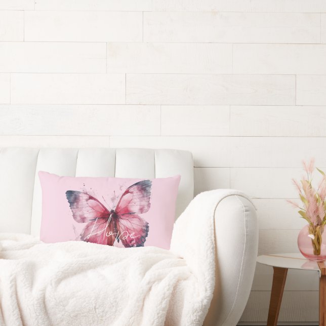 Coussin Rectangle Papillon Rose Espoir Inspirationnel (Canapé)