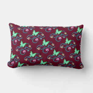 Coussin Rectangle Papillon vert avec Fleurs de printemps Lumbar Cous