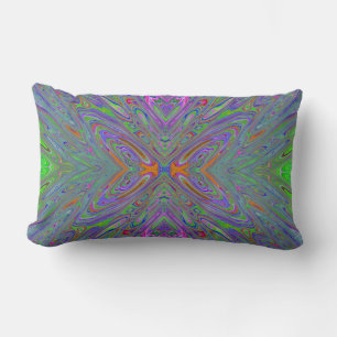 Coussin Rectangle Papillon Violet, Orange et Vert Abstrait Trippy