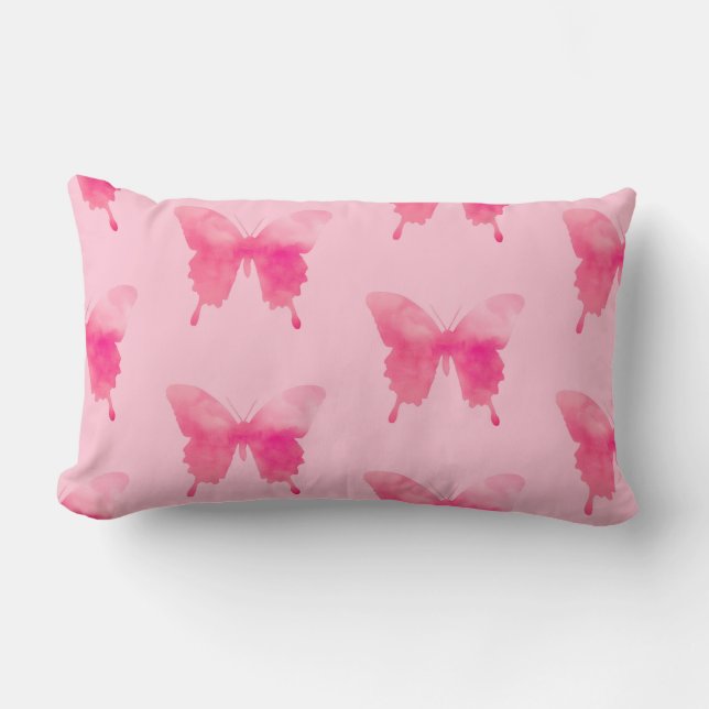 Coussin Rectangle Papillons d'aquarelle - Fuchsia et rose (Recto)