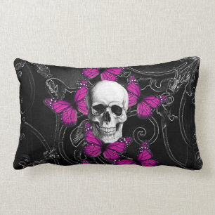 Coussin Rectangle Papillons de crâne et de roses indien d'imaginair