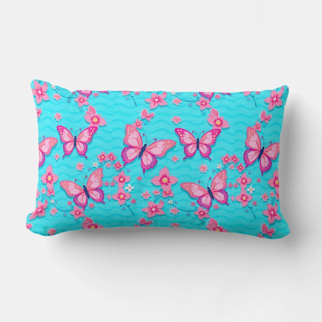 Coussin Rectangle Papillons et fleurs aux couleurs vives Design (Recto)