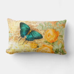 Coussin Rectangle Papillons et Roses Vintage
