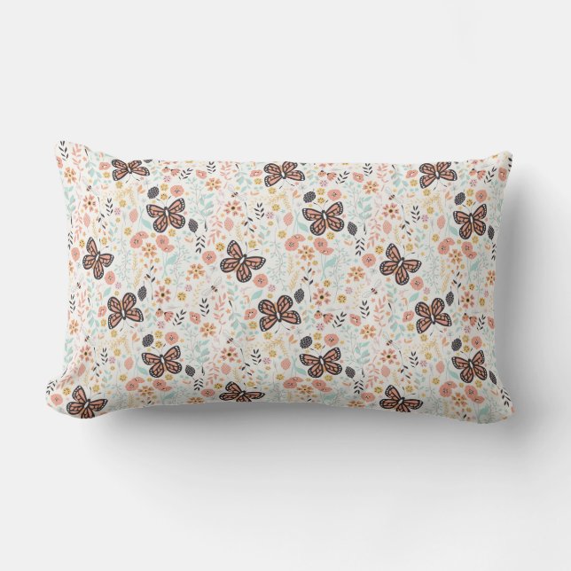 Coussin Rectangle Papillons Fleurs Et Abeilles (Recto)