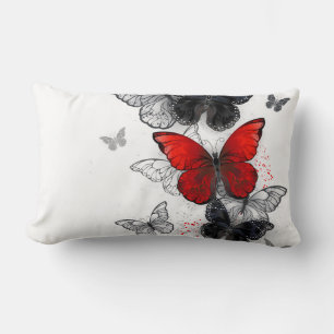 Coussin Rectangle Papillons noirs et rouges volants