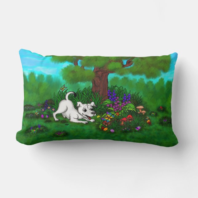 Coussin Rectangle Pâques - Chiot Capo et Papillon (Recto)