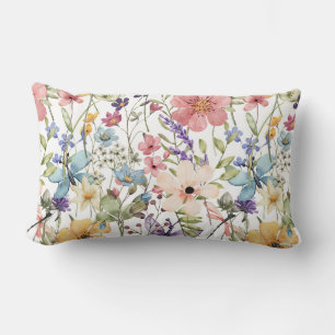 Coussin Rectangle Paradis des fleurs sur blanc
