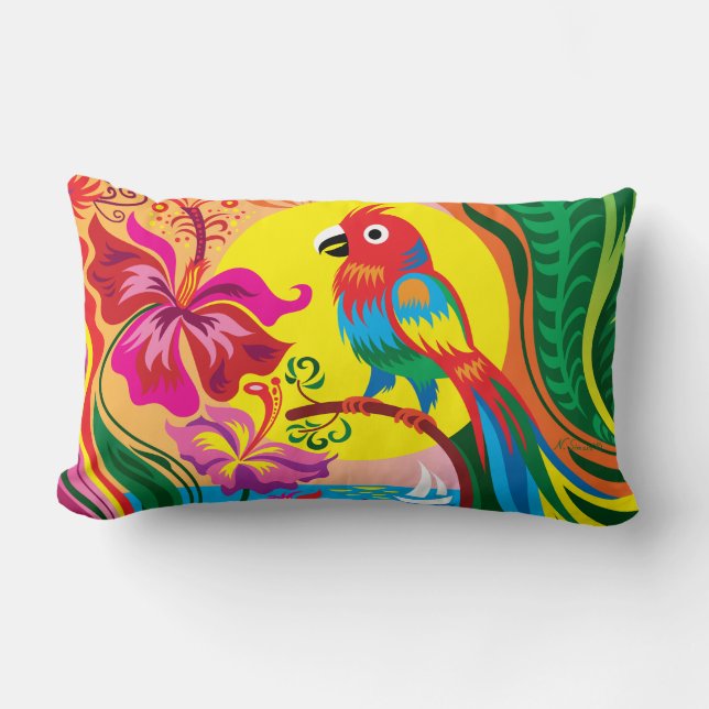 Coussin Rectangle Paradis du perroquet tropical (Recto)