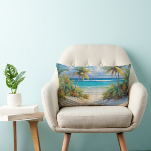 Coussin Rectangle Paradis Tropical Coloré Mer & Palmiers