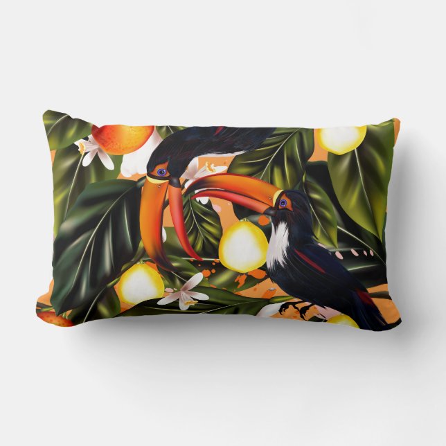 Coussin Rectangle Paradis tropical. Toucans et agrume (Recto)