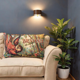 Coussin Rectangle paresseux vintage friendly - BIENVENUE