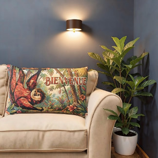 Coussin Rectangle paresseux vintage friendly - BIENVENUE