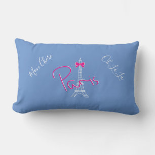 Coussin Rectangle Paris, Tour Eiffel Bow rose Français Moderne Bleu