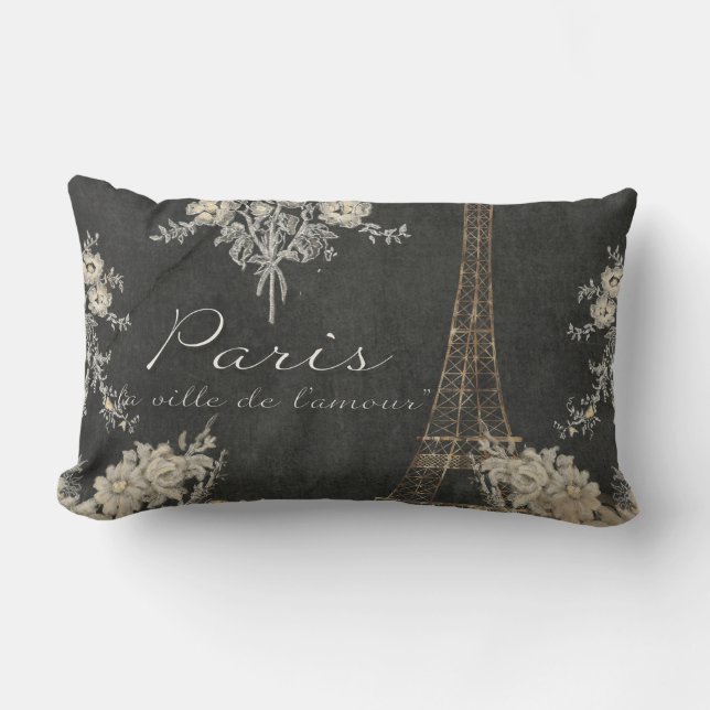 Coussin Rectangle Paris Ville de l'Amour Tour Eiffel Chalboard Flora (Recto)