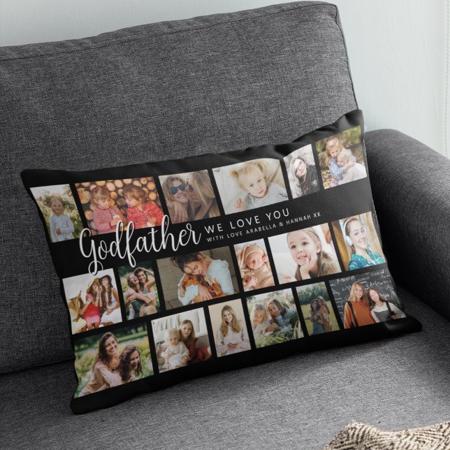 Coussin Rectangle Parrain personnalisé Collage de 18 photos (Créateur téléchargé)