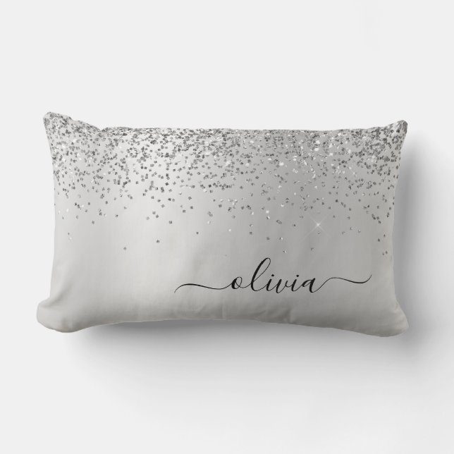 Coussin Rectangle Parties scintillant argent Monogramme Nom Luxury G (Recto)