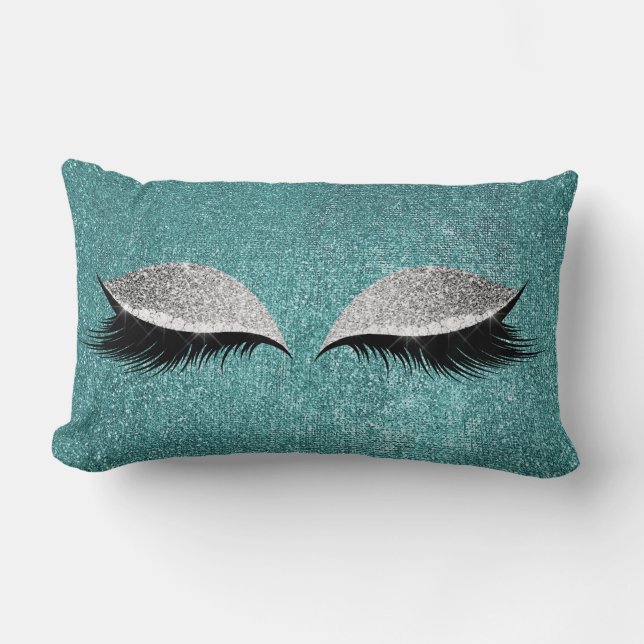 Coussin Rectangle Parties scintillant Black Maquillage OEil Turquois (Recto)