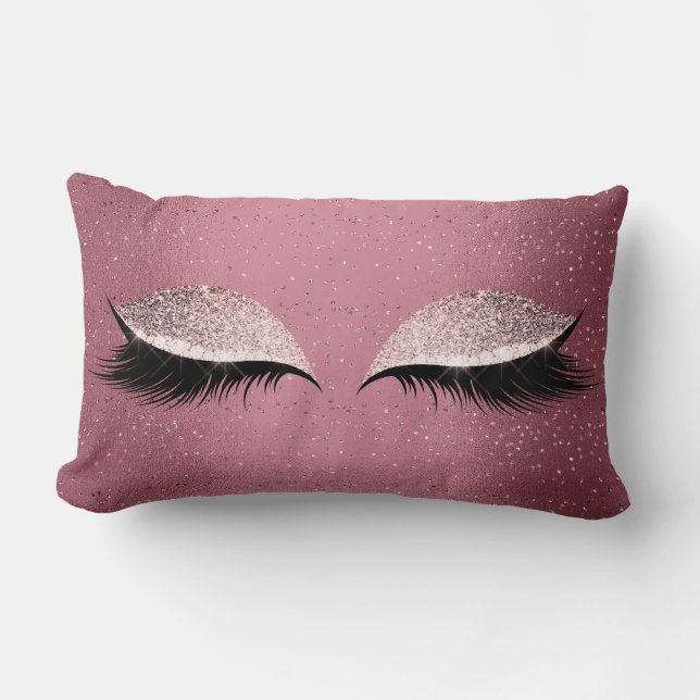 Coussin Rectangle Parties scintillant Bourgogne Lashes Yeux Rose Maq (Recto)