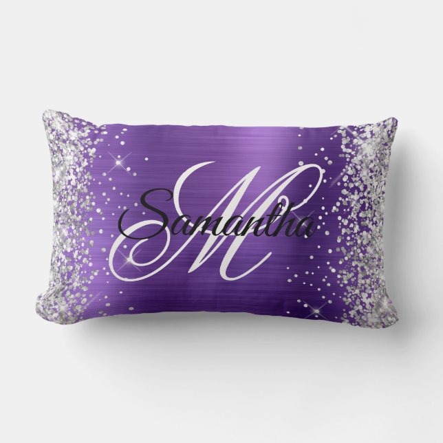 Coussin Rectangle Parties scintillant d'argent Améthyste huile fanta (Recto)