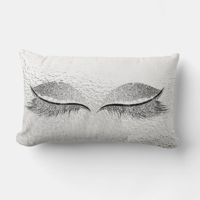 Coussin Rectangle Parties scintillant d'argent Black Glam Lashes Gri (Recto)
