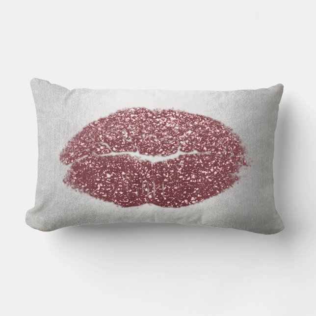 Coussin Rectangle Parties scintillant des lèvres Gris Maroon Blush M (Recto)