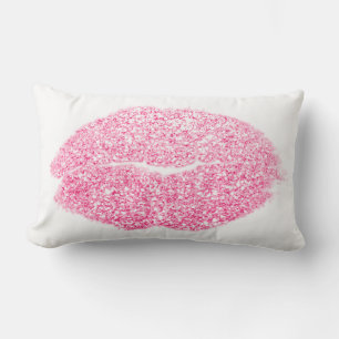 Coussin Rectangle Parties scintillant des lèvres roses blanches de m