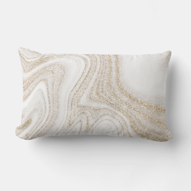 Coussin Rectangle Parties scintillant d'or en marbre blanc moderne e (Recto)