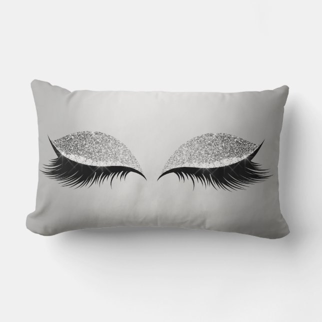 Coussin Rectangle Parties scintillant en argent gris Lashes de maqui (Recto)