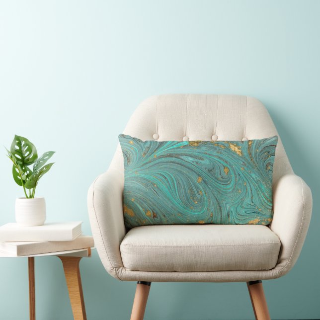 Coussin Rectangle Parties scintillant en or bleu abstrait lombaire c (Chaise)