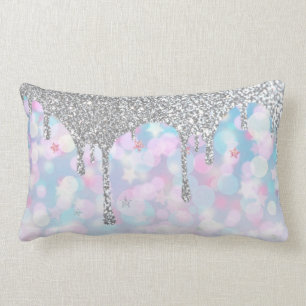 Coussin Rectangle *~* Parties scintillant en soie - Etoiles rose pas