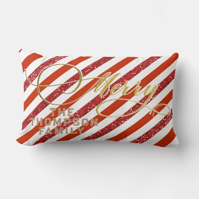 Coussin Rectangle Parties scintillant Gold Script Rouge Blanc Famill (Recto)