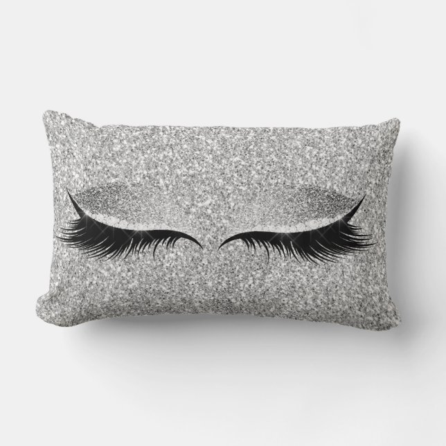 Coussin Rectangle Parties scintillant gris argent Glam noir maquille (Recto)