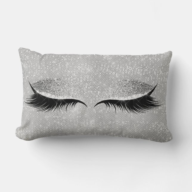 Coussin Rectangle Parties scintillant gris argenté Noir Glam Make Up (Recto)