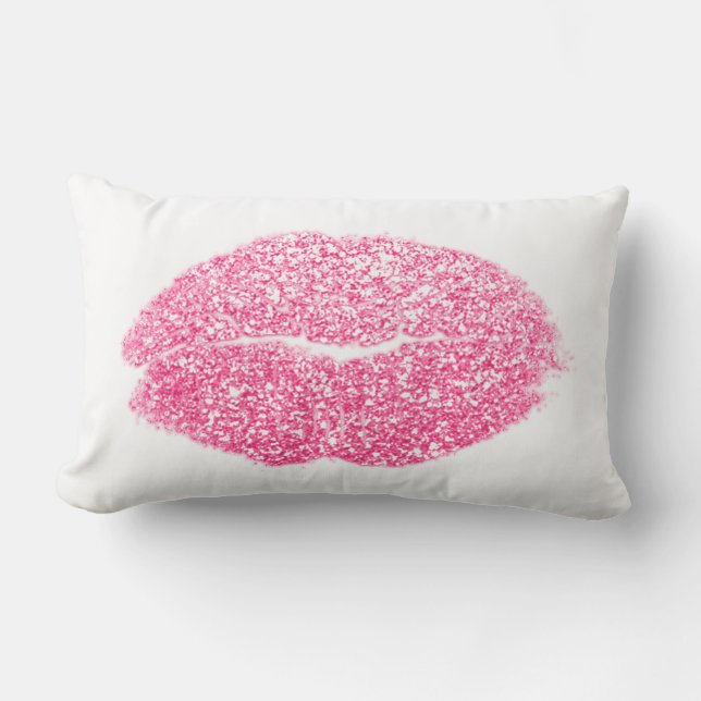 Coussin Rectangle Parties scintillant Lèvres rose bonbons Baiser maq (Recto)
