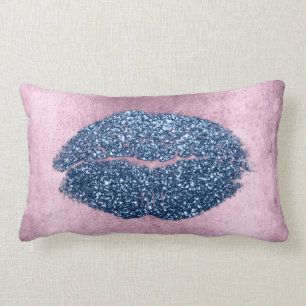Coussin Rectangle Parties scintillant lèvres rose Grungy Denim Maqui