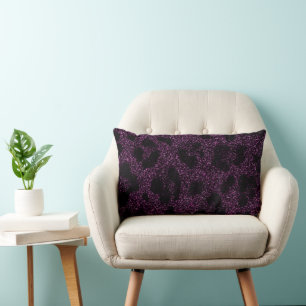 Coussin Rectangle Parties scintillant lumbar pillo noir et rose impr