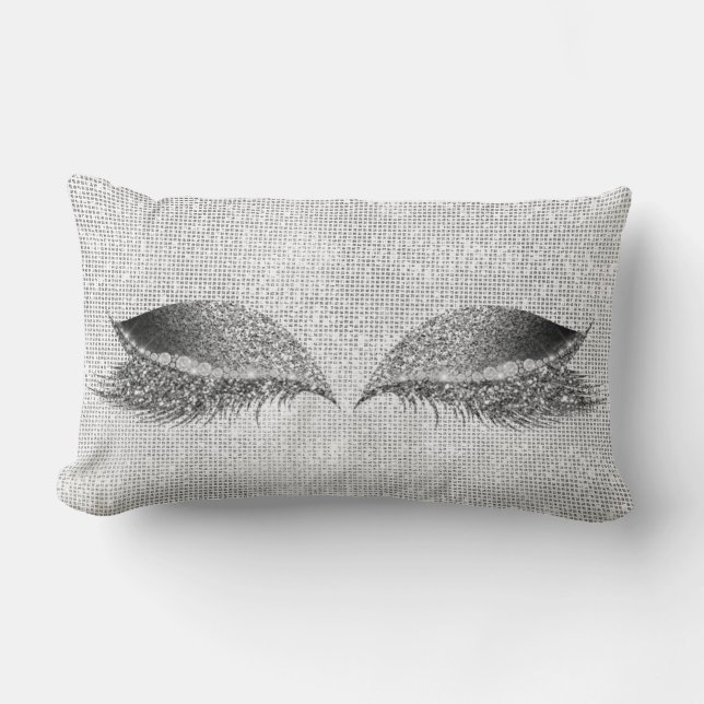 Coussin Rectangle Parties scintillant Séquence Argent Lashes Gris No (Recto)