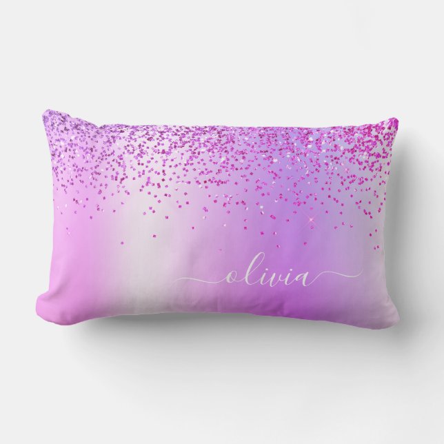 Coussin Rectangle Parties scintillant violet Monogramme Nom Luxury G (Recto)