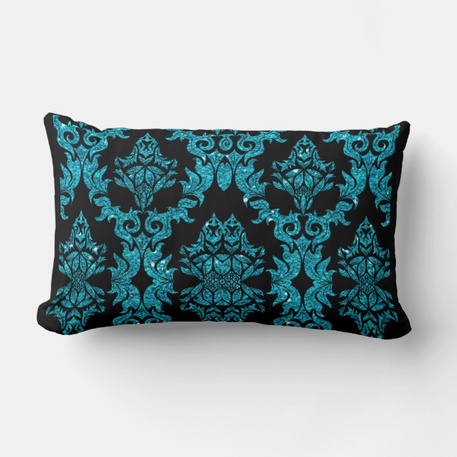 Coussin Rectangle Parties scintillantes de damassé (Teal) (Recto)
