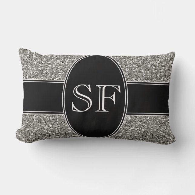 Coussin Rectangle Parties scintillantes de Faux et monogramme noir (Recto)