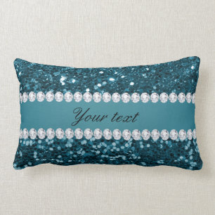 Coussin Rectangle Parties scintillantes et diamants bleus turquoises