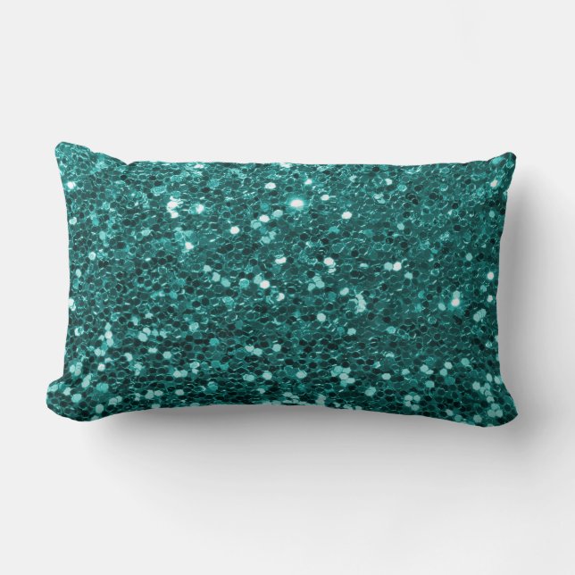 Coussin Rectangle Parties scintillantes turquoises chics de Faux (Recto)