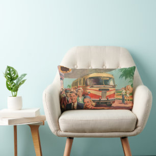 Coussin Rectangle Passagers vintage en vacances à la gare routière