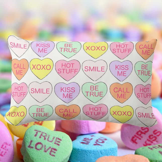 Coussin Rectangle Pastel Candy Hearts Love Valentine's Day Decor (Candy conversation hearts pillow)