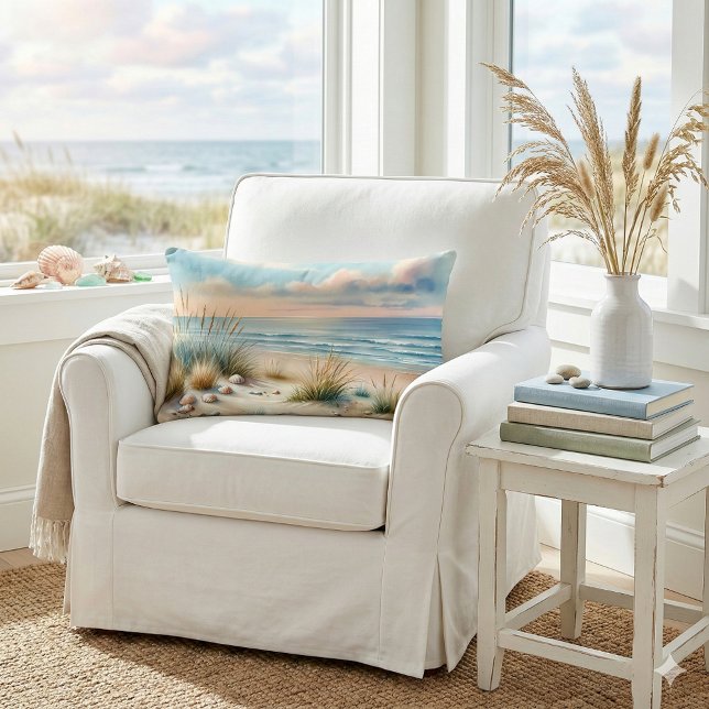 Coussin Rectangle Pastel Coastal Dunes Watercolor (Pastel Coastal Dunes Watercolor Lumbar Pillow Mockup A)