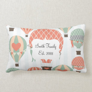 Coussin Rectangle Pastel Hot Air Balloons se lèvent sur Blue Stripat