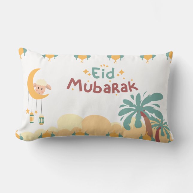 Coussin Rectangle Pastel Moon & Palm Eid Mubarak Throw Pillow- eid (Recto)
