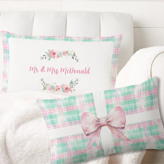 Coussin Rectangle Pastel Noël Nom personnalisé Cottage rose