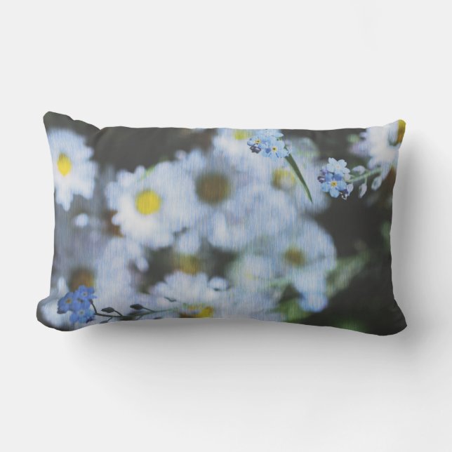 Coussin Rectangle Pastel Pale Blue Daisies Cushion Jeu d'oreiller (Recto)