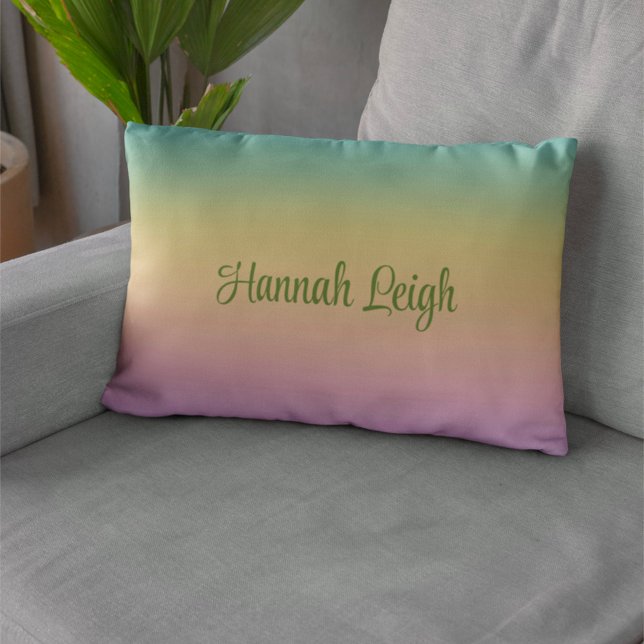 Coussin Rectangle Pastel Rainbow Gradient Ombre Nom personnalisé (Créateur téléchargé)